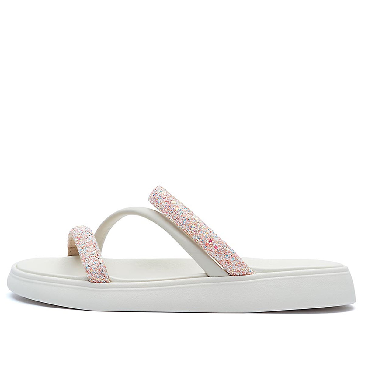 Sandália Papete Feminina Branco Off Tiras Strass Maxxi Glitter