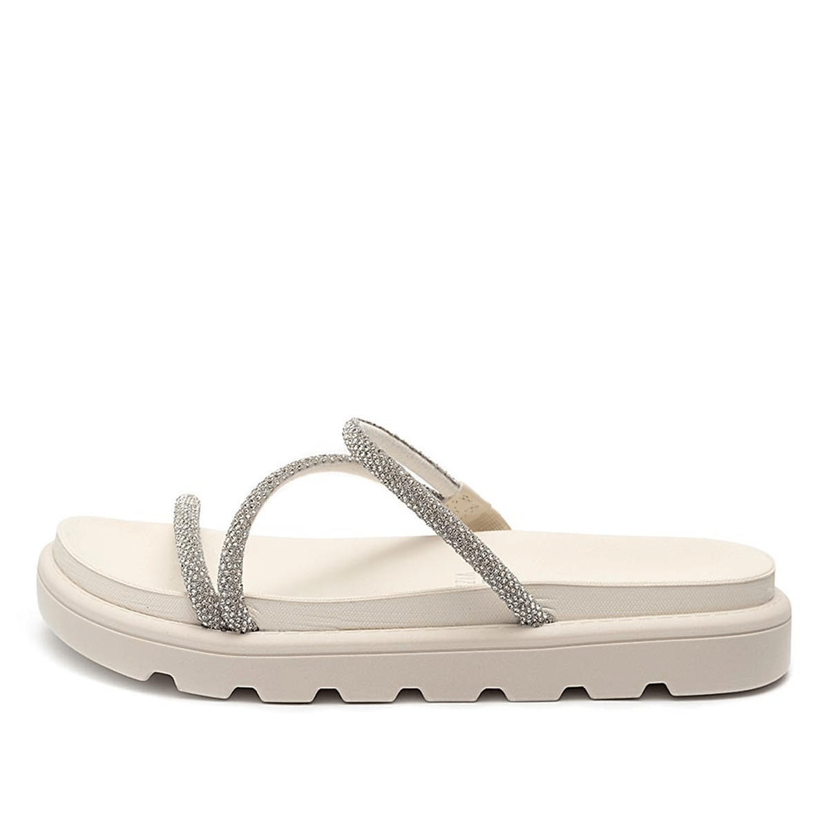 Sandália Papete Feminina Vizzano Flatform Off White Brilho