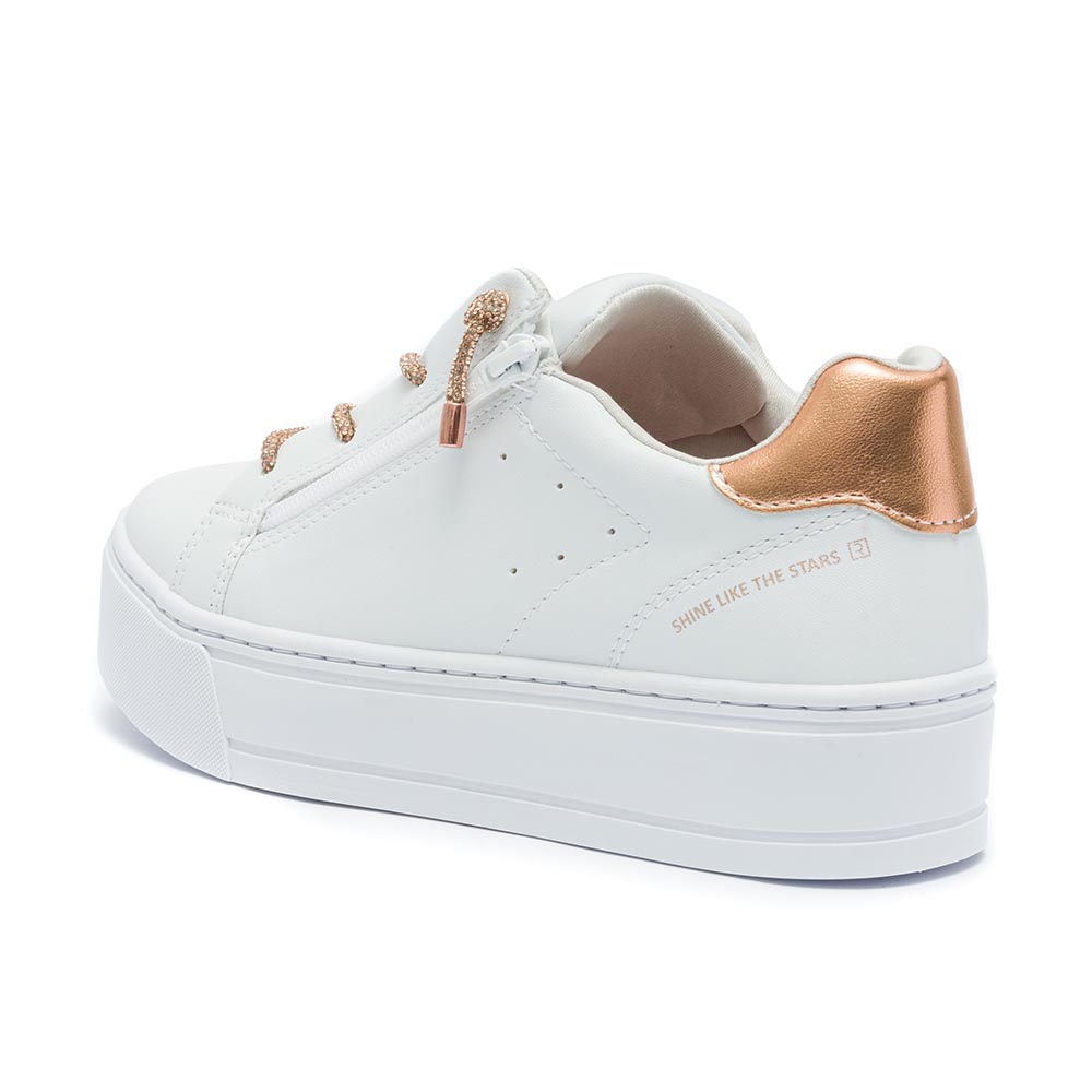 Tênis Feminino Casual Ramarim Branco Rose Brilho