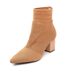 Bota Knit  Salto Médio Grosso Nude