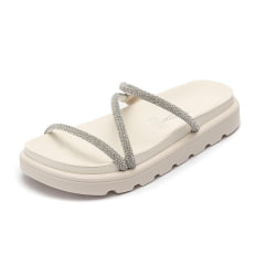 Sandália Papete Feminina Vizzano Flatform Off White Brilho