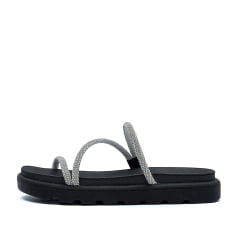 Sandália Papete Feminina Vizzano Flatform Preto Brilho